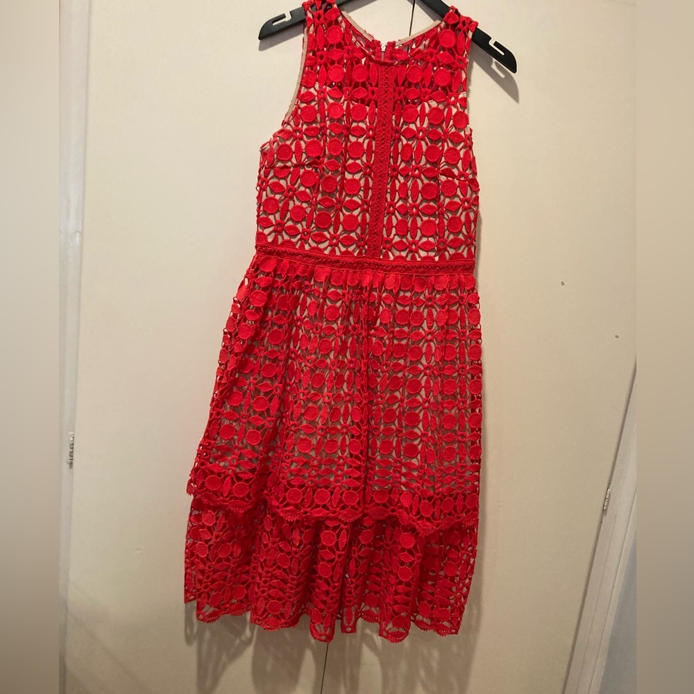 Ryan Michelle red crochet lace dress